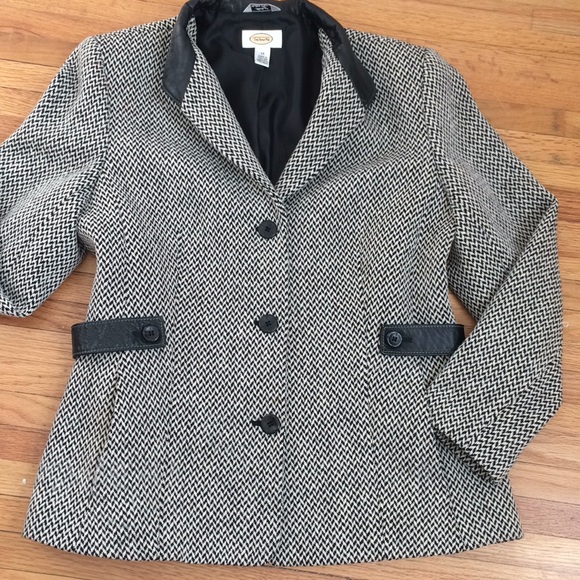 Talbots Jackets & Blazers - Talbots leather trimmed wool herringbone jacket